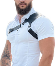 Men'S Leather Chest Harness Body Chain Adjustable Gothic Vest Shoulder Armors St