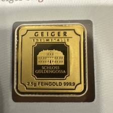 Geiger 2.5g .9999 Gold Square Bar In Assay! BRAND NEW! LOWEST PRICE! - 5 LEFT! 6158.49 per troy oz