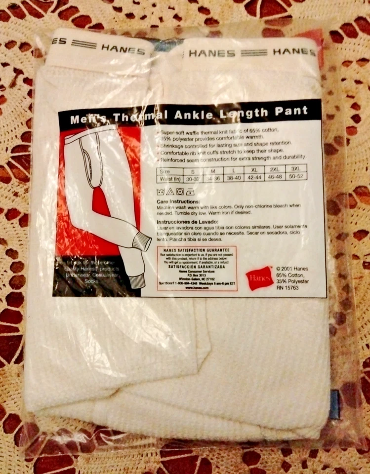 Vintage Hanes Waffle Thermal Ankle Length Long Johns Men's Large Underwear NIP - Image 2 of 4