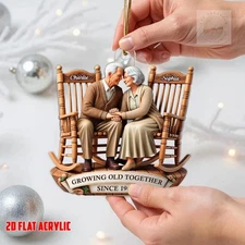 Custom Growing Old Together Couple Ornament 2D Flat Rocking Chairs Acrylic