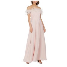 Eliza J Women's Formal Dress Size 12 Pink Chiffon Off the Shoulder Feather Trim