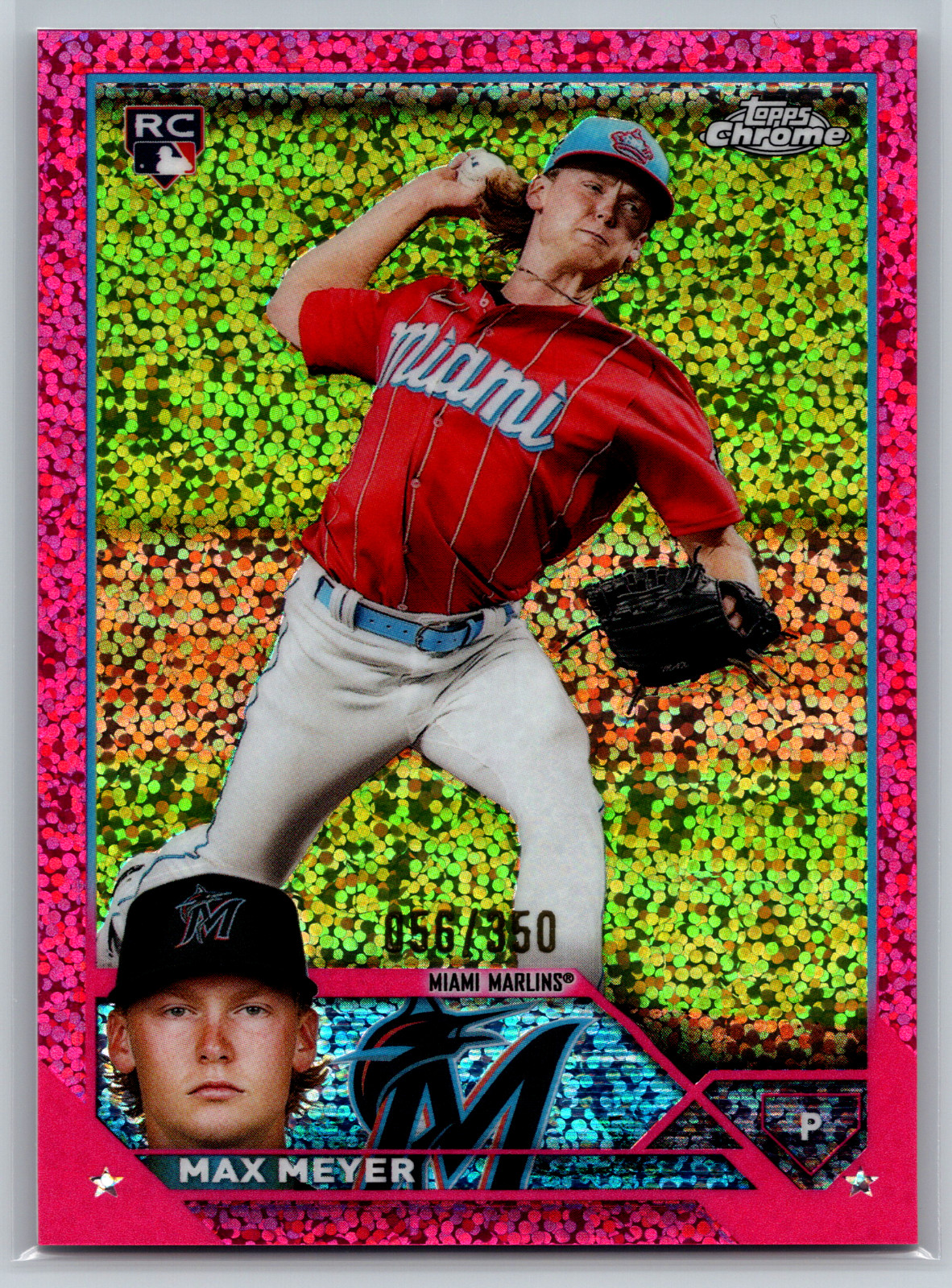Max Meyer 2023 Topps Chrome Magenta Speckle Rookie /350 #104 Miami Marlins