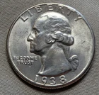 1938-P BRILLIANT UNCIRCULATED   WASHINGTON QUARTER.