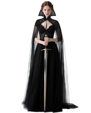 Black Vampire Cloak Stand-up Lace Collar Cape Gothic Tulle Witches Cape for W...