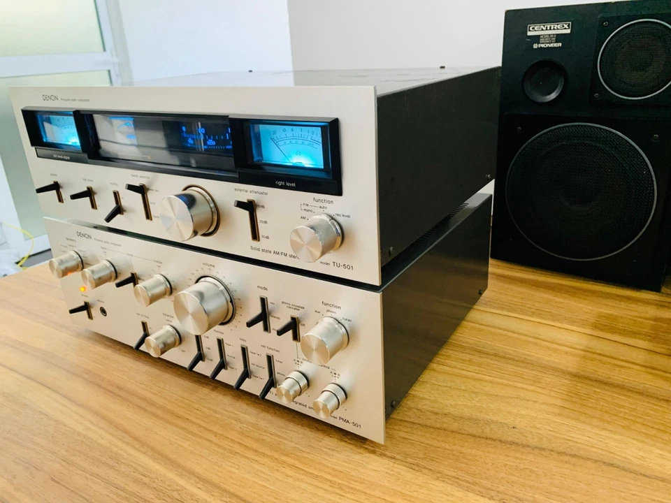 Amplificador Denon y sintonizador de radio vintage de Japón TU-501, PMA-501 con medidores de nivel VU Foto 3 de 4