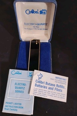Vintage Colibri Electro-Quartz Lighter Black / Gold In Original Box
