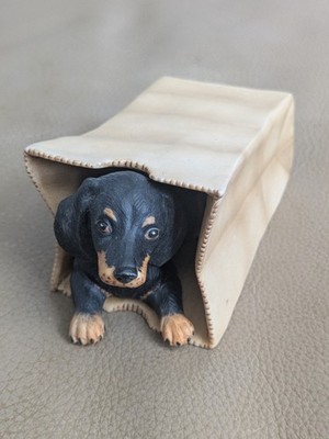VTG Dachshund Black/Brown Dog Porcelain Hot Dog To Go By Princeton Gallery