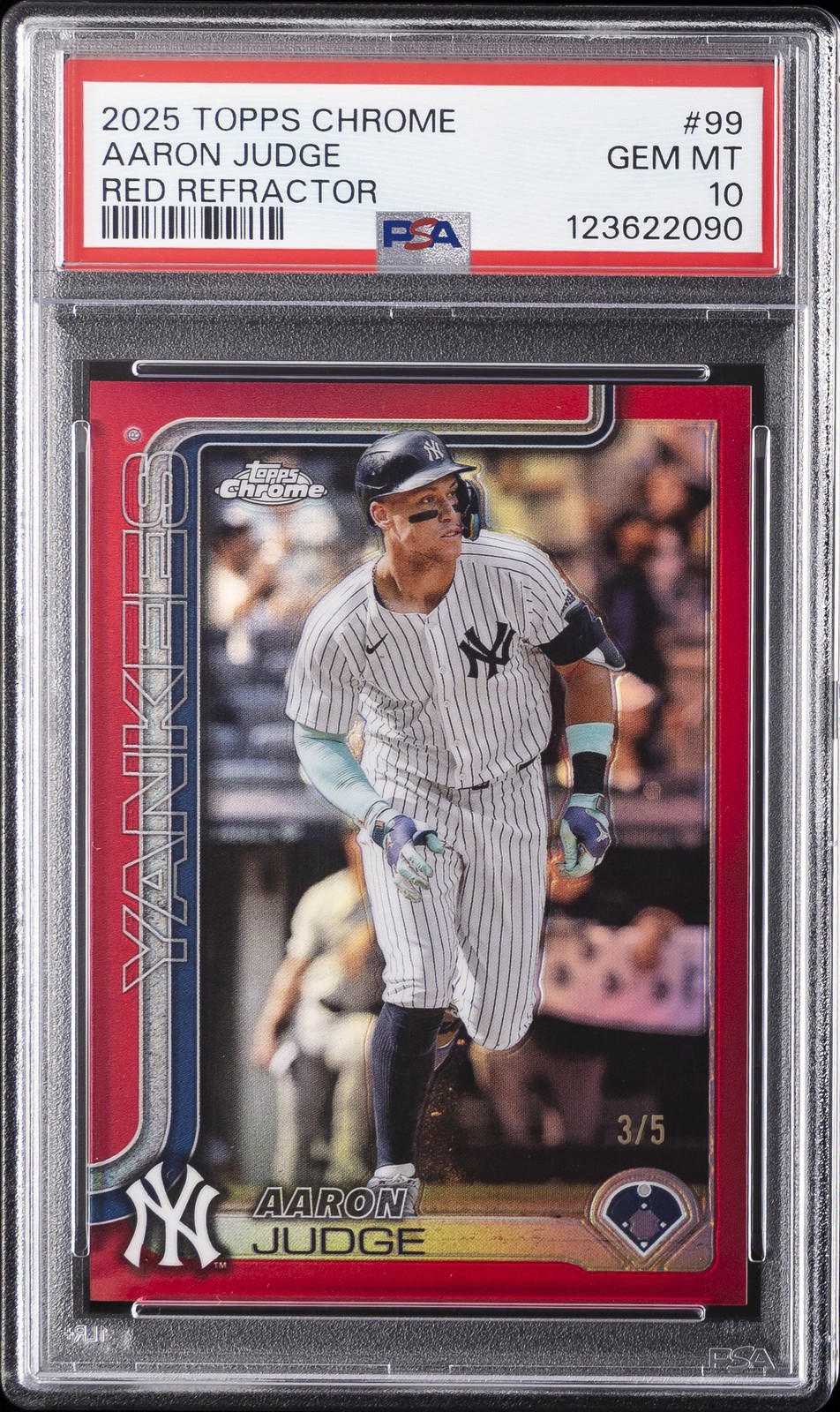 2025 TOPPS CHROME RED REFRACTOR #99 AARON JUDGE 3/5 PSA 10