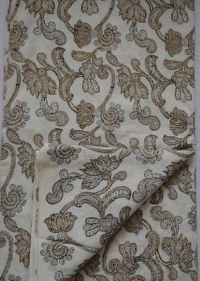 Hand Block 7 Yard White & Beige 100%Cotton Fabric NO TARRIF CHARGES 100% KK18