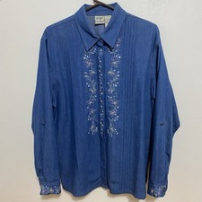 Vintage Koret City Blues Denim Blouse Embroidered Floral Cottagecore Size med