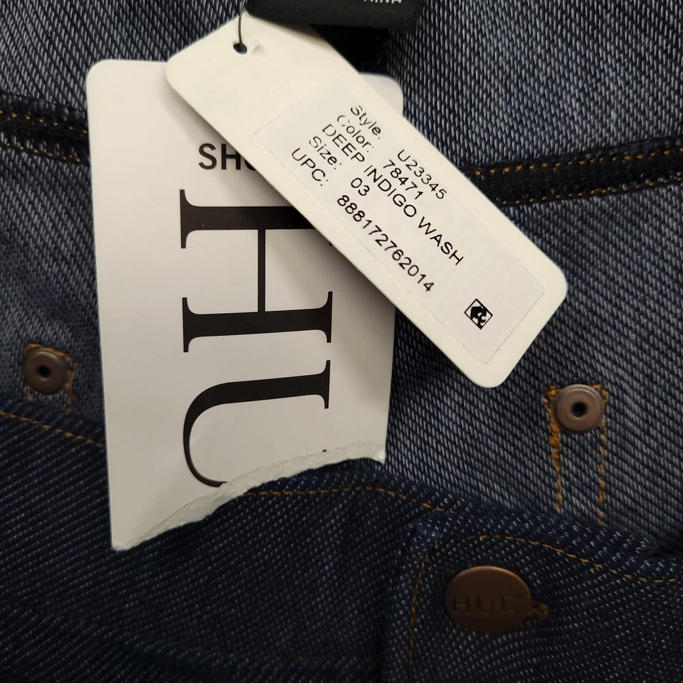 Pantalones Cortos Tono Para Mujer Grandes Lavado Índigo Profundo Denim Bermudas Puños Enrollados Elásticos Nuevos Foto 3 de 4