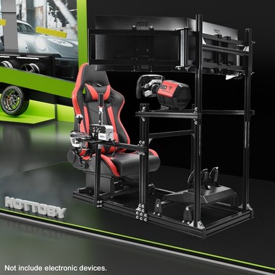 Hottoby 3060 Aluminum Racing Sim Cockpit with Seat & Monitor Stand Fit Logitech