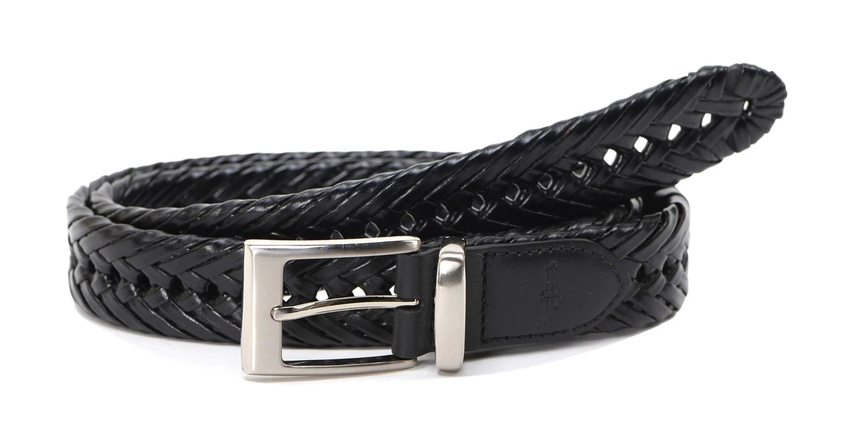 Mens black hot sale braided leather belt