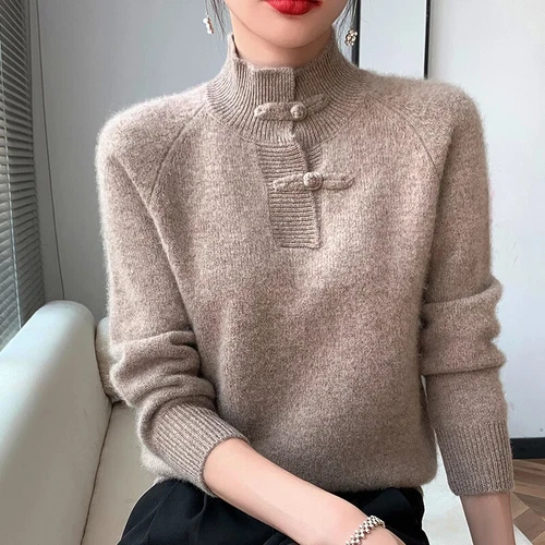 Women Half-high Collar Knitted Basic Sweater Pullover Autumn Winter Soft Top - Bild 7 von 29