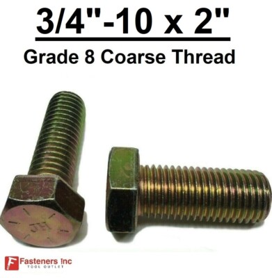 3/4-10 x 2'' (FT) Hex Bolt Yellow Zinc Plated Grade 8 Cap Screw Coarse Thread