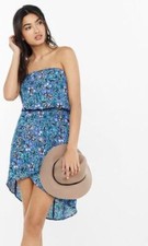 Express Blue Floral Print Hi-Lo Hem Strapless Dress XS