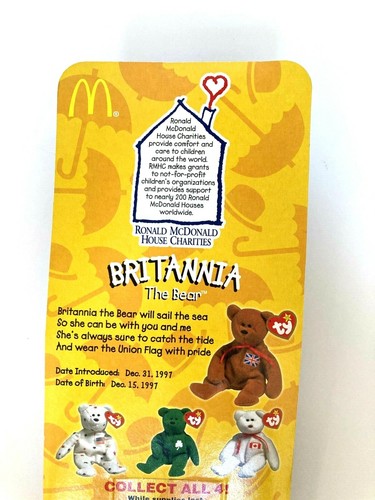 mcdonalds britannia the bear ty beanie baby rare december 1997 tag errors new - 第 11/12 張圖片