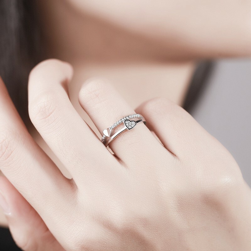 Adjustable Love Heart Ring - 925 Sterling Silver With Crystal, Women's Jewelry Gift 12 thumbnail image