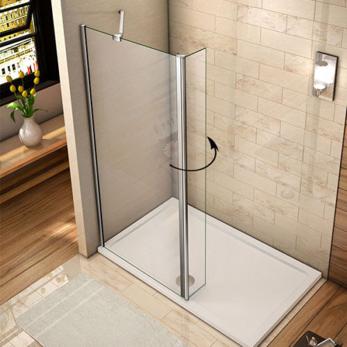 Walk In Shower Enclosure Wet Room Screen&Flipper 8mm NANO Glass Panel Tray+Waste - Picture 1 of 8