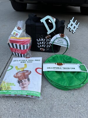 Football Tailgate Party Lot Cooler, Trash Can, Flag Napkins, Ring Toss, Headband