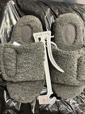 NEW Kids Ace Adjustable Faux Shearling Slide Slippers Gray Cat Jack Sz S 13/1