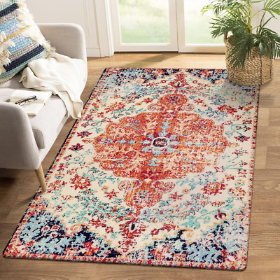 Bohemian Floral Medallion Area Rug - 4X6 Oriental Distressed Bedroom Rug Country