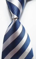 New Classic Striped Blue White JACQUARD WOVEN 100% Silk Men's Tie Necktie