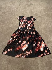 Calvin Klein Sz 8 Cap Sleeve Lined Dress A Line Midi Black Pink
