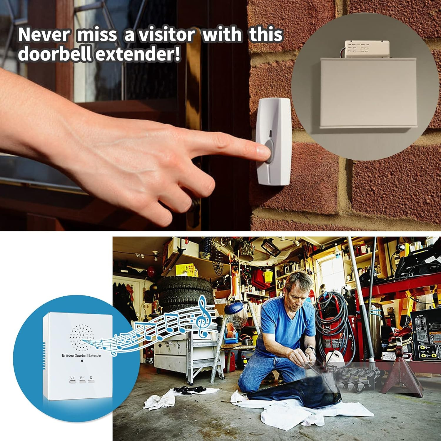 Doorbell Extender, Briidea Doorbell Extender for Wired Doorbell, Converts Your E
