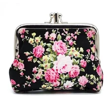 Vintage Floral Buckle Coin Purse Kiss-Lock Change Purse Wallet
