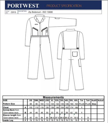 Genuine Portwest Mens Mechanic Welder Boiler Work Coverall/Overall Suit C-813 UK - Picture 5 of 14