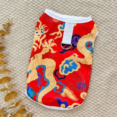 Cheerful Delightful Kid-Friendly Dainty Pet Cat Dog Clothes Red Dragon Robe Vest