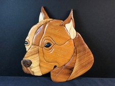 Hand-crafted 3D Intarsia Wood Art PIT BULL Terrier DOG Portrait Sign Wall Plaque