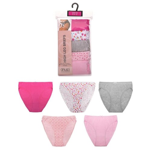 Ladies 5 Pack High Leg Briefs Underwear Knickers Pants Ditsy Print