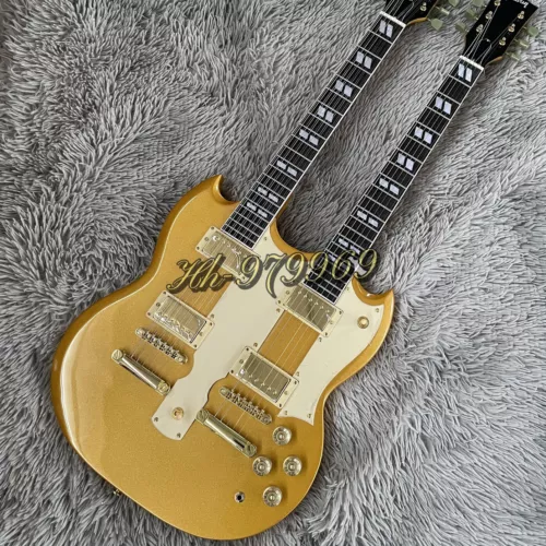 【EDS-1275】Double Neck SG Electric Guitar - Metallic Gold/Mahogany | 6/12 Strings