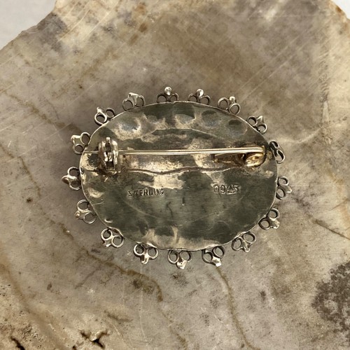Vintage Sterling Silver 925 Southwest Style Filigree Oval Faux Turquoise Brooch - Picture 7 of 24