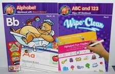 Lot of 2 - A Alphabet Workbook with Reward Stickers  ABC 123 Wipe-Off Workbook