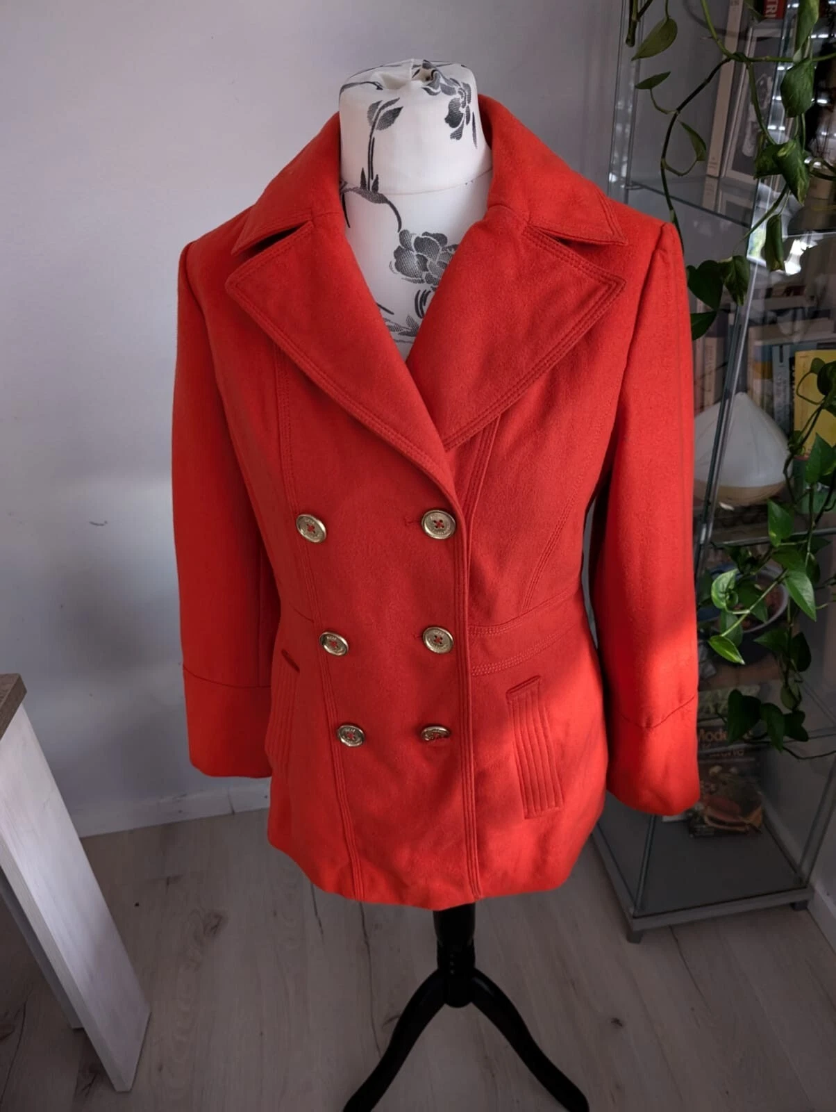 Cappotto donna Michael Kors arancione manica lunga bottoni lana taglia 10