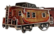 Caboose Train Belt Buckle Railroad Vintage Cutout 1970 Leather Belt 45 inches