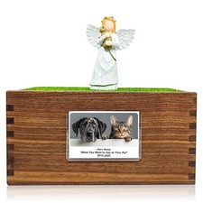 Cat Pet Memorial Urn Black Walnut Material With Photo Frame And Angel Sculpture