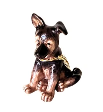 Loyal German Shepard Pewter Bejeweled Hinged Miniature Trinket Box Kingspoint