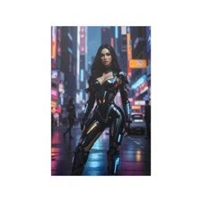 Satin Poster, Beautiful Cyberpunk Woman f5, Dystopian Futurism, AI Art