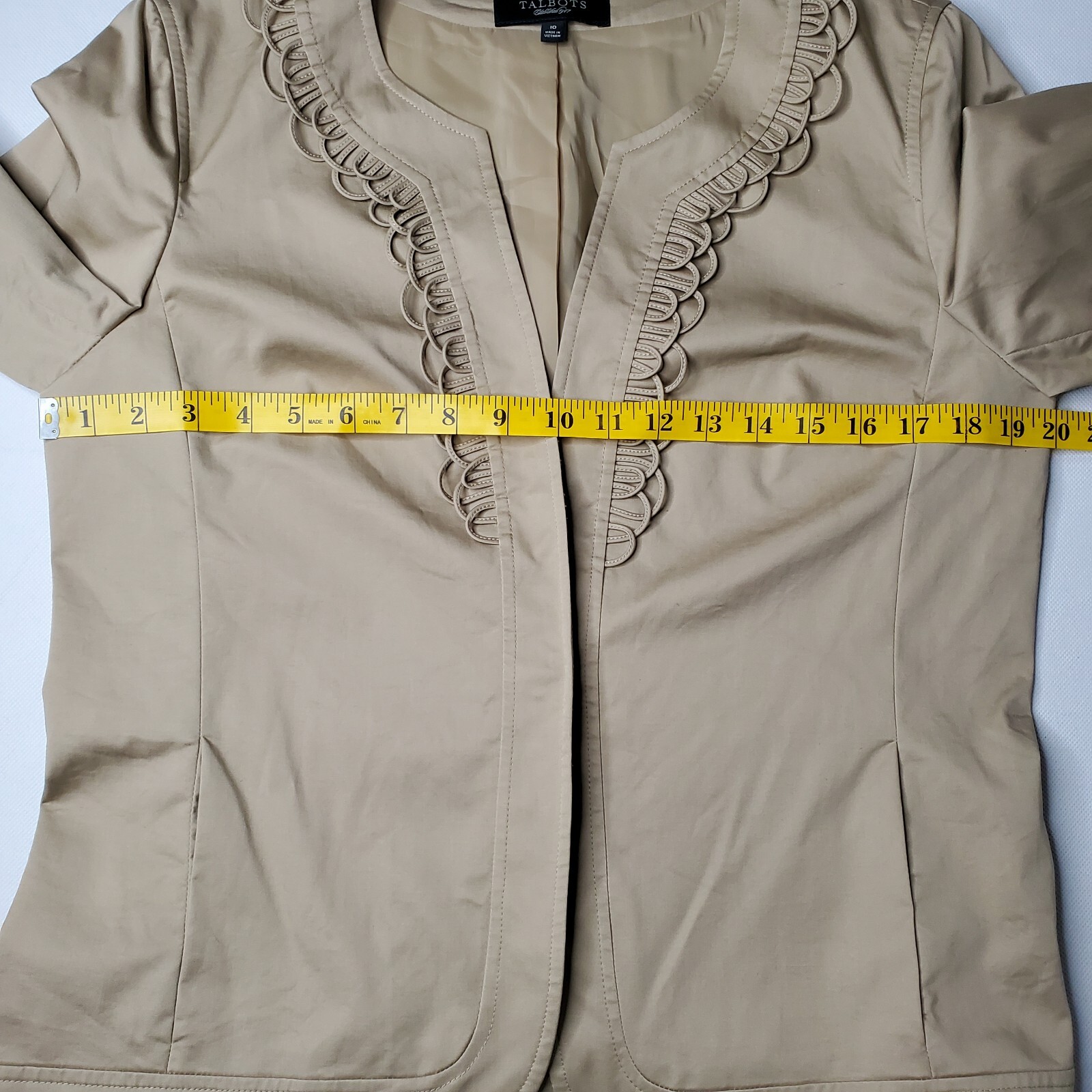 Talbots Beige Tan Loop Trim Hidden Button Long Sl… - image 13