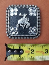 Nocona Western Women's Belt Buckle Silver/Black Rhinestone Bucking Bronco NICE 