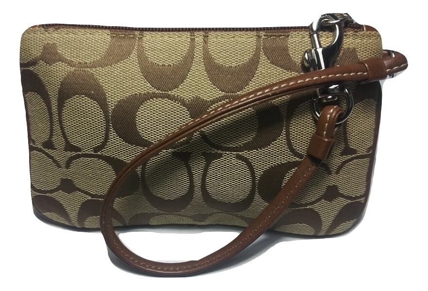 Coach Signature Jacquard Wristlet Wallet Brown