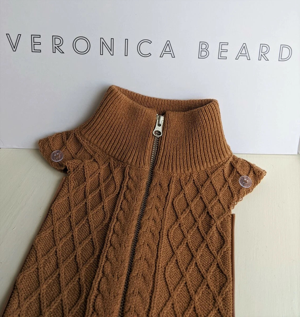 NWT VERONICA BEARD Caspian Camel sweater Dickey Vest insert 4