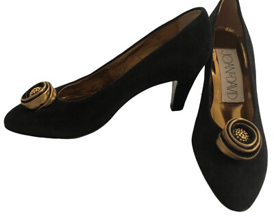vtg Womens Black Suede Pumps 6M Made in Italy NWOT Gold Rossette Accent
