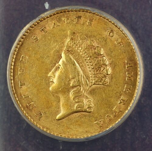 1854 Typ 2 1 USD Złota moneta jeden dolar ANACS AU-55 Szczegóły uszkodzone oczyszczone - Zdjęcie 1 z 4