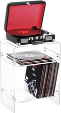 Stylish Clear Acrylic Record Player Table with Storage Shelf