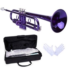 Brass B Flat Trumpet Set for Beginner with Case Mouthpiece Gloves Violet